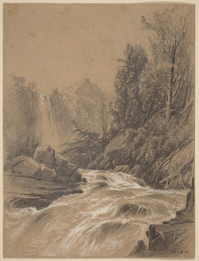 Mountain Landscape, Stream and Waterfall