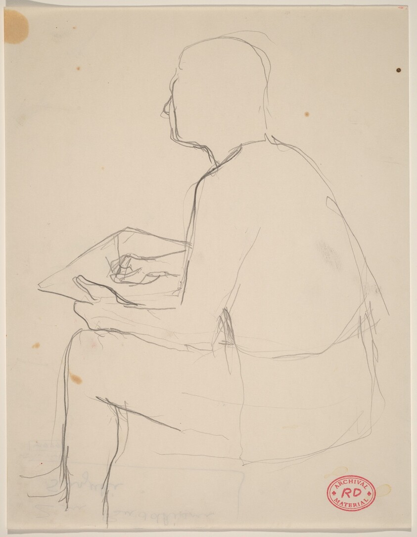 Untitled [side view of man seated and sketching]