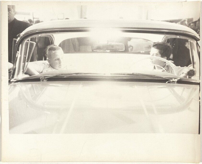 Two boys in automobile, Motorama--Los Angeles