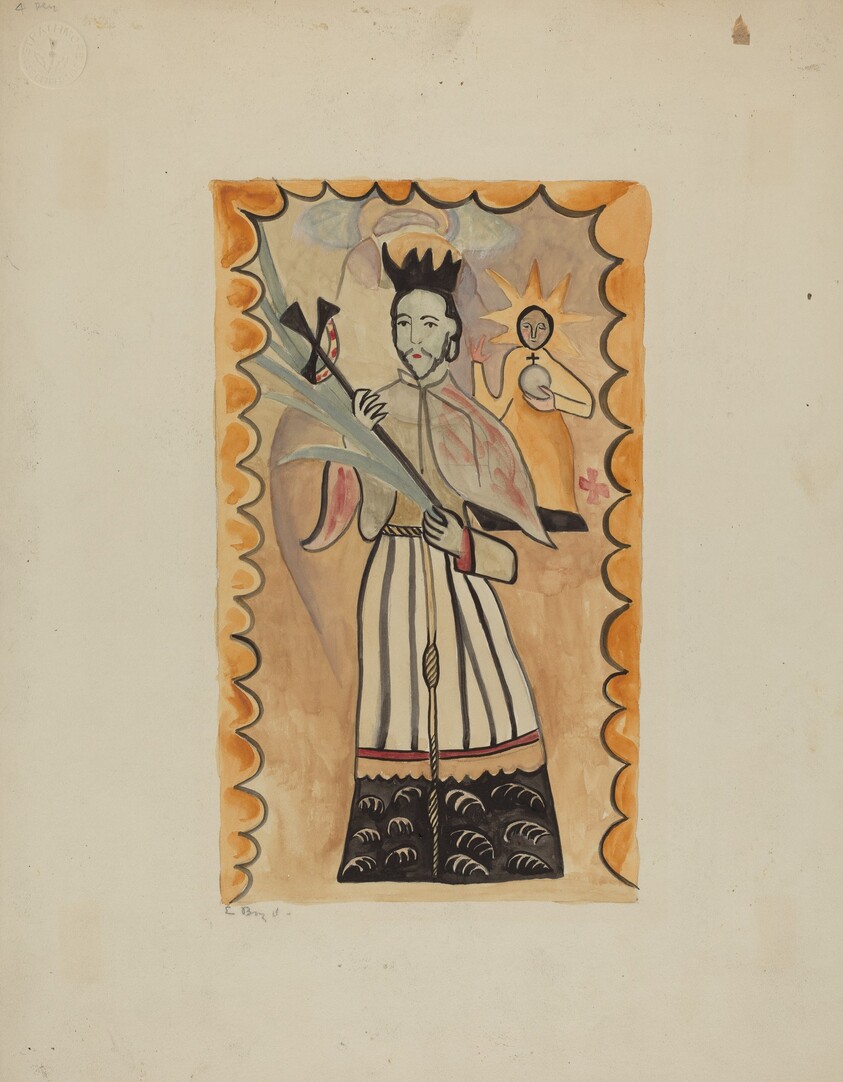 St. John Nepomucene-Painted on Buffalo Hide Prior to 1800