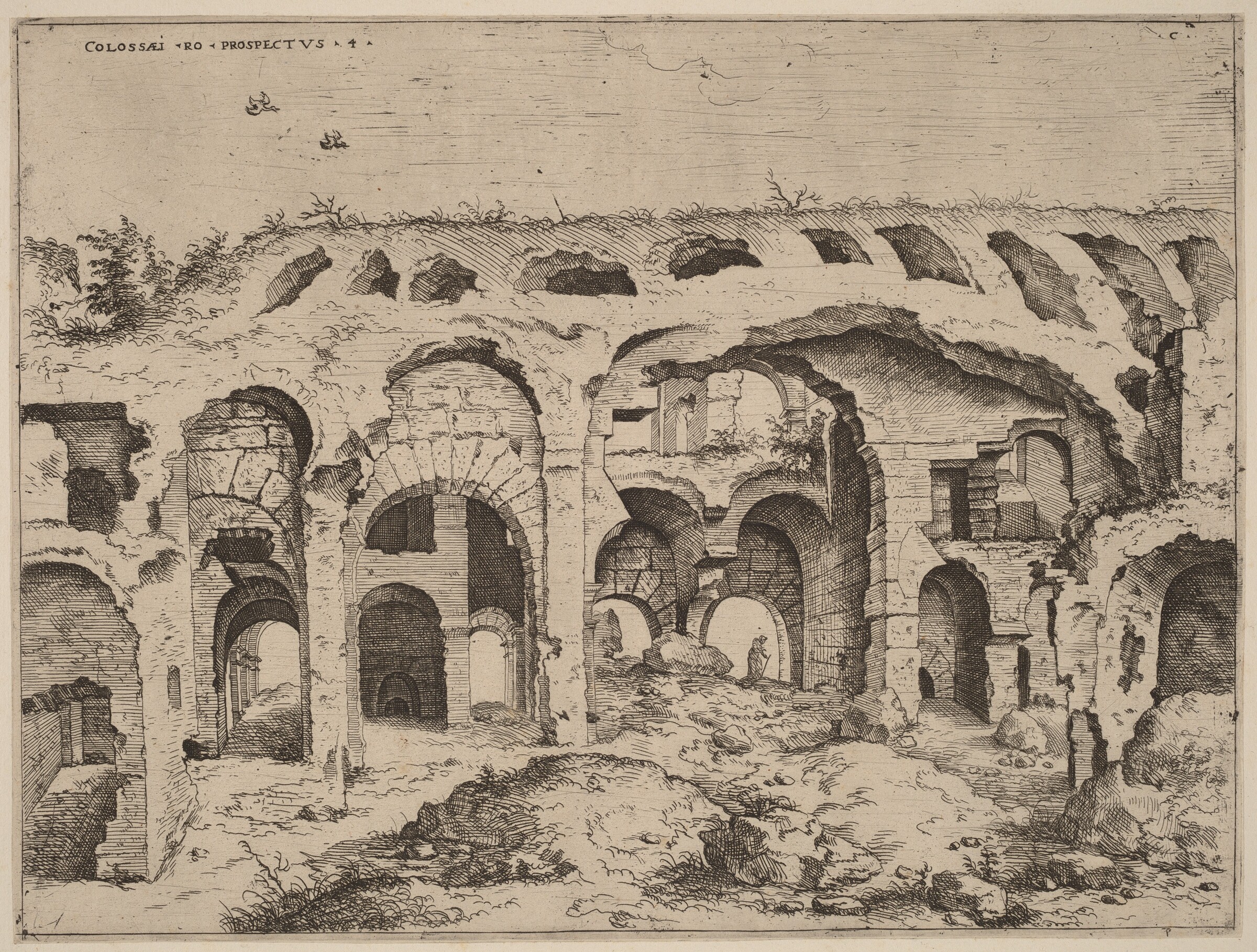 Fourth View of the Colosseum, Hieronymus Cock, probably 1550
