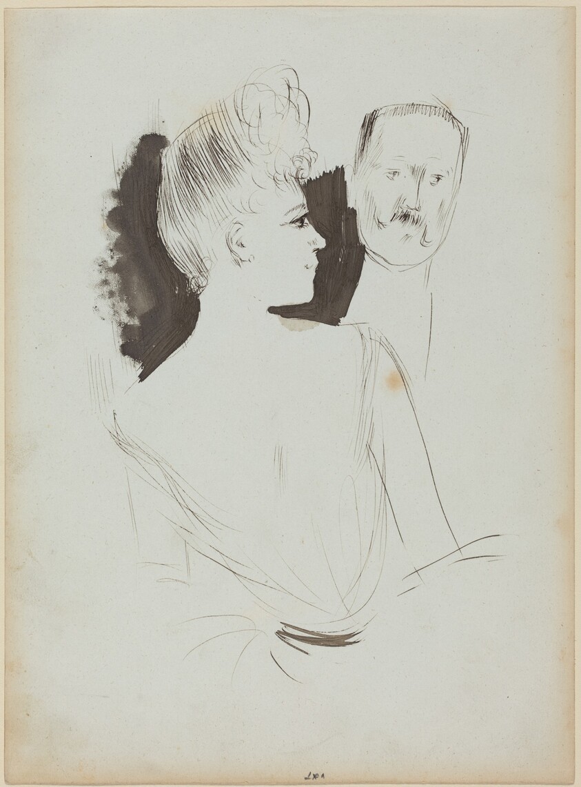 a) Lady and Gentleman in Evening Dress (recto); b) Sketch of Figure (verso)