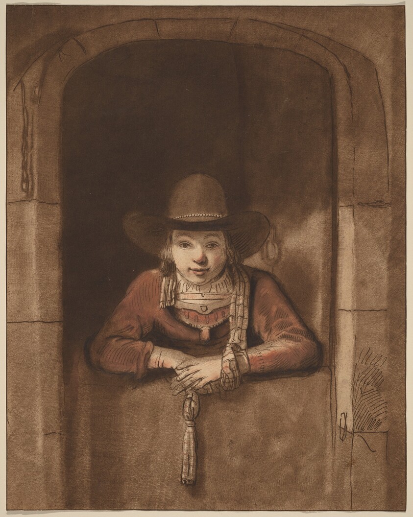 Boy Leaning over a Lower Door