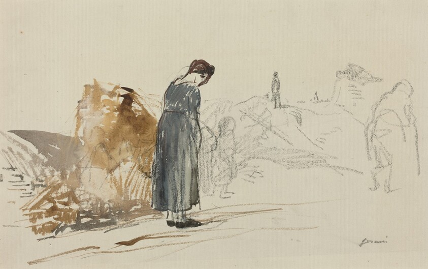 a) Les Allemandes sont partis (recto); b) Sketch of a Man (verso)
