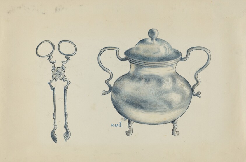 Silver Sugar Bowl and Tongs