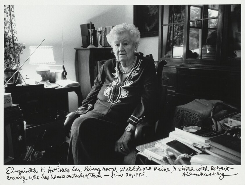 Elizabeth F. Holmes, her living room Waldoboro Maine, I visited with Robert Creely who has house outside of town-- June 24, 1985.