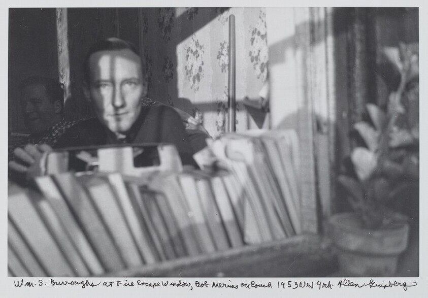 Wm. S. Burroughs at Fire Escape Window, Bob Merims on couch 1953 New York.