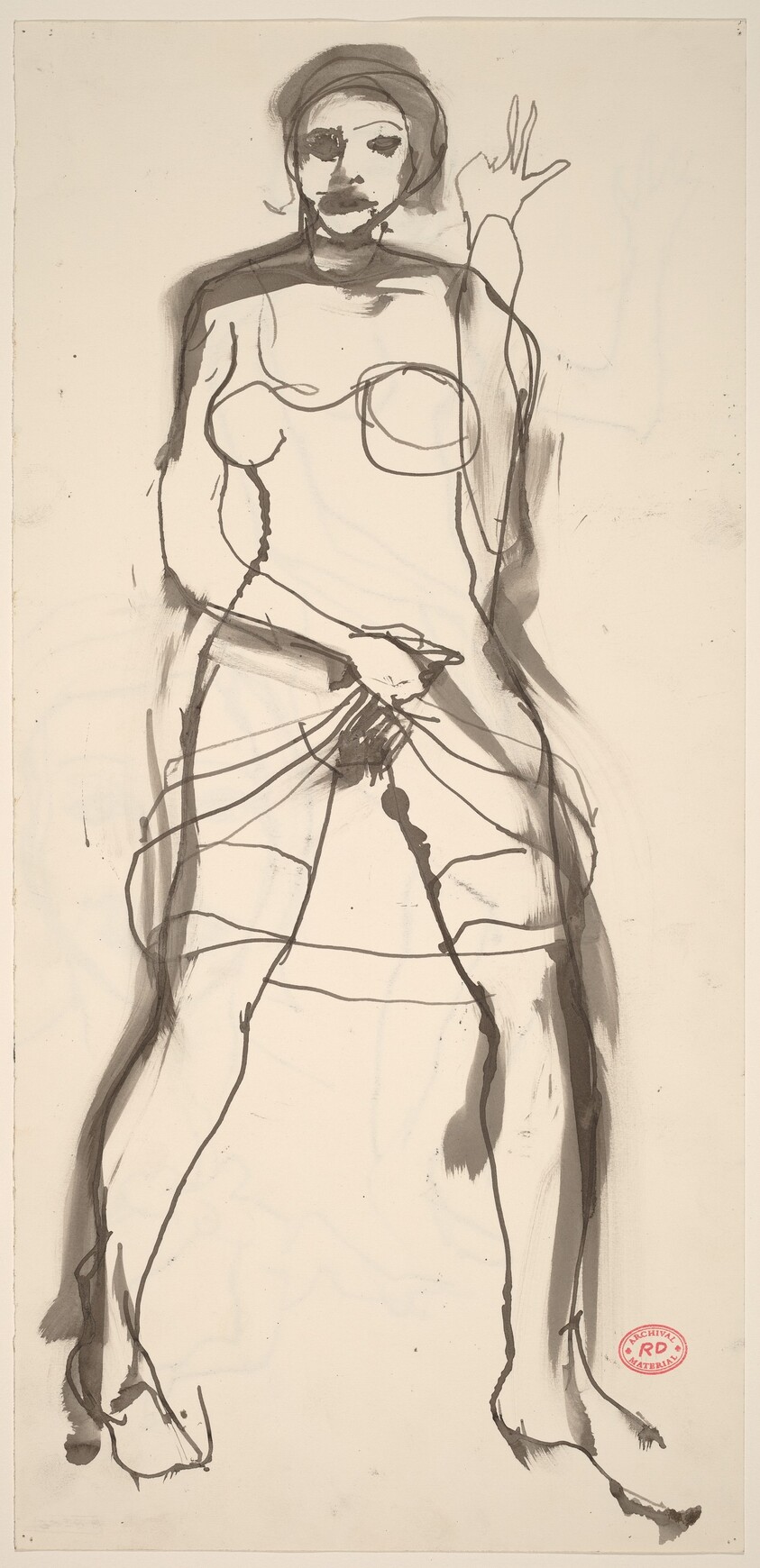 Untitled [woman raising her dress and gesturing] [recto]