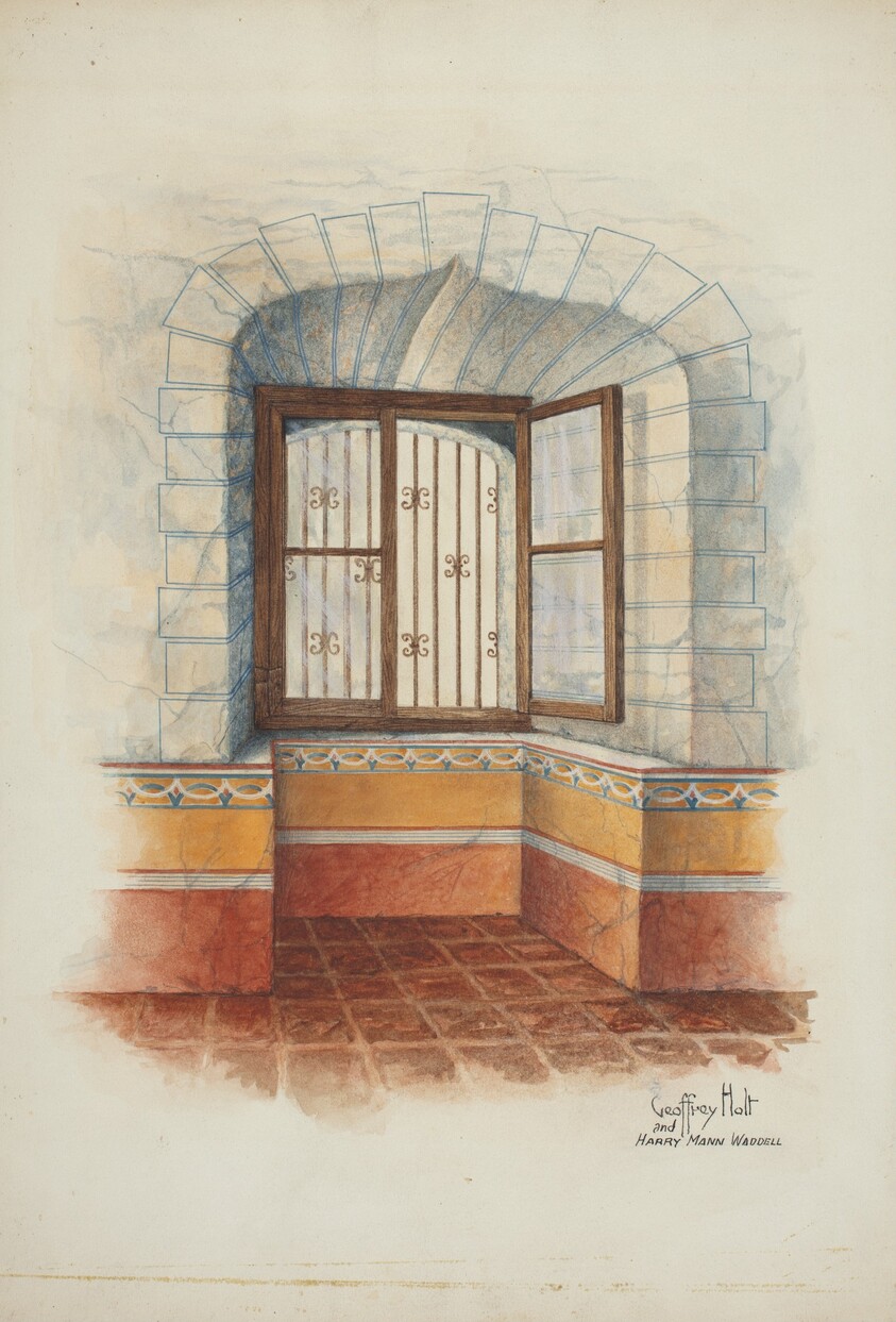 Restoration Drawing: Wall Painting Around Window, with Grille