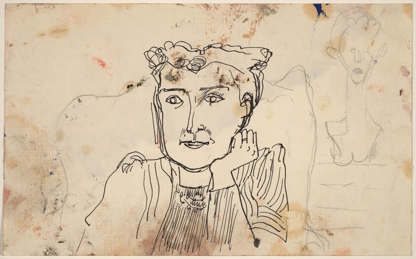 Seated Woman with Striped Top and other Study