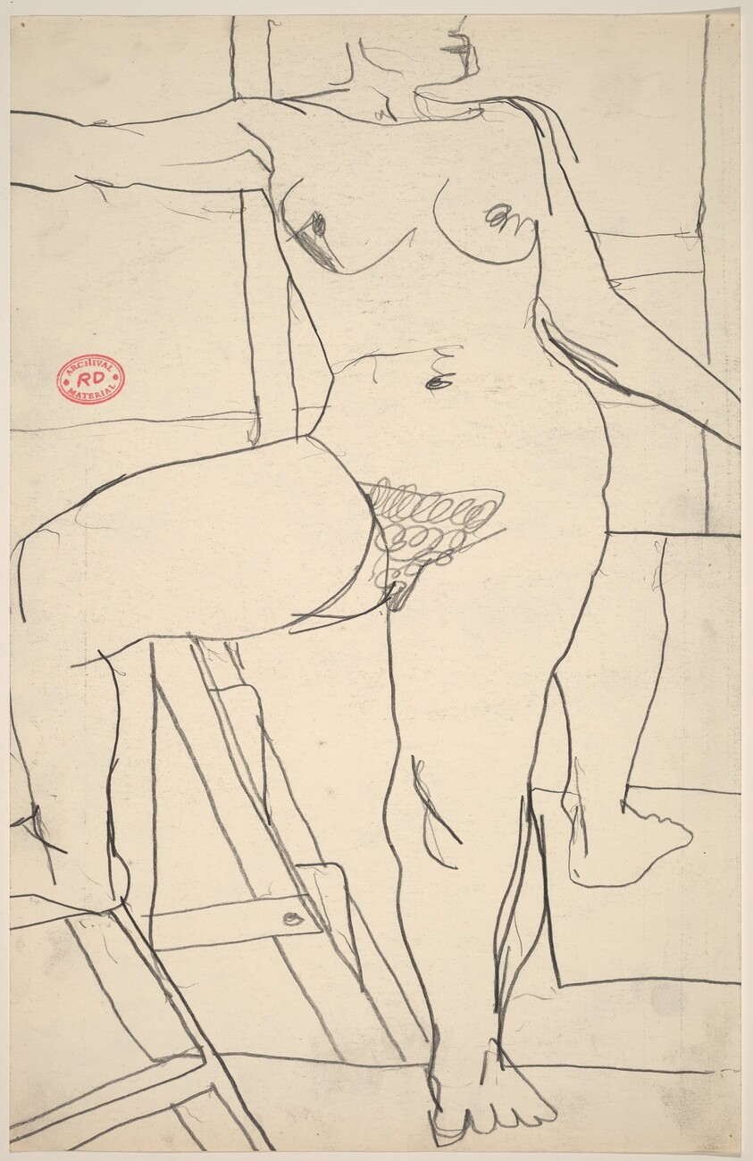 Untitled [standing female nude stepping on ladder]