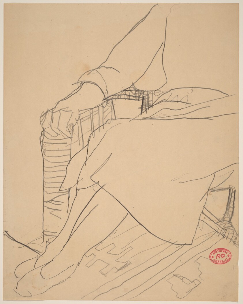 Untitled [study of hands, legs, and dress of a seated woman]