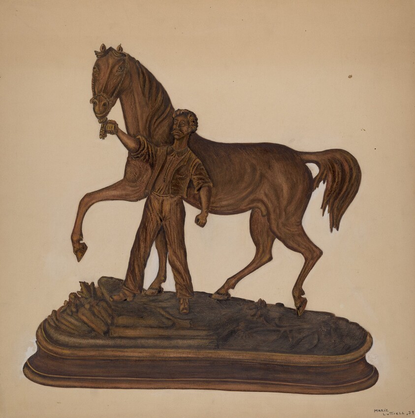 Horse and Man Woodcarving
