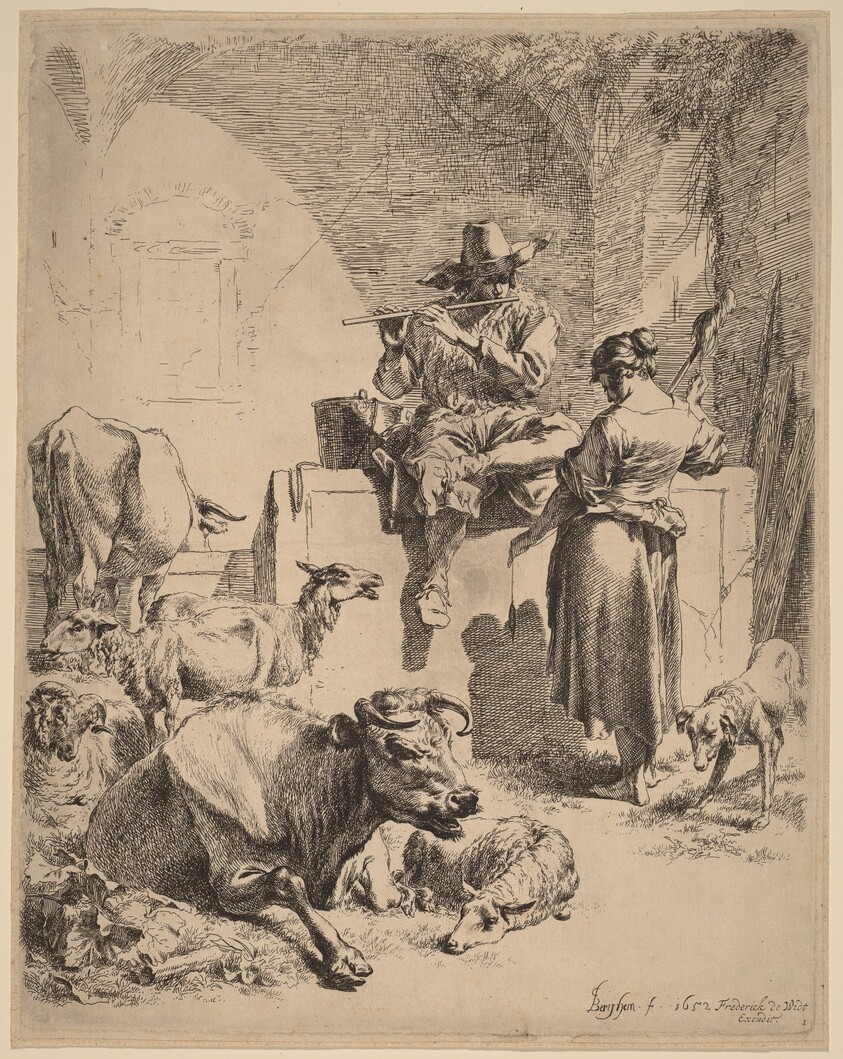 The Shepherd Seated on a Fountain and the Spinner