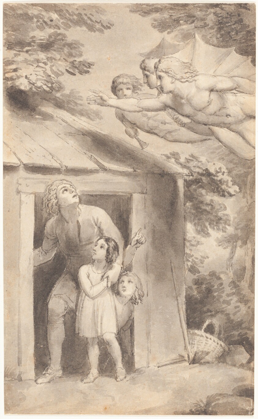 Peter and His Children Visited by Three Flying Figures