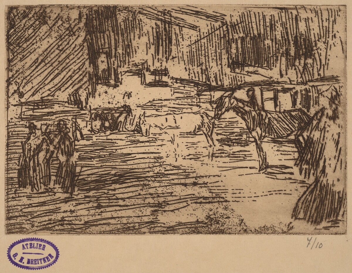 Scene with Horses Standing in Stream