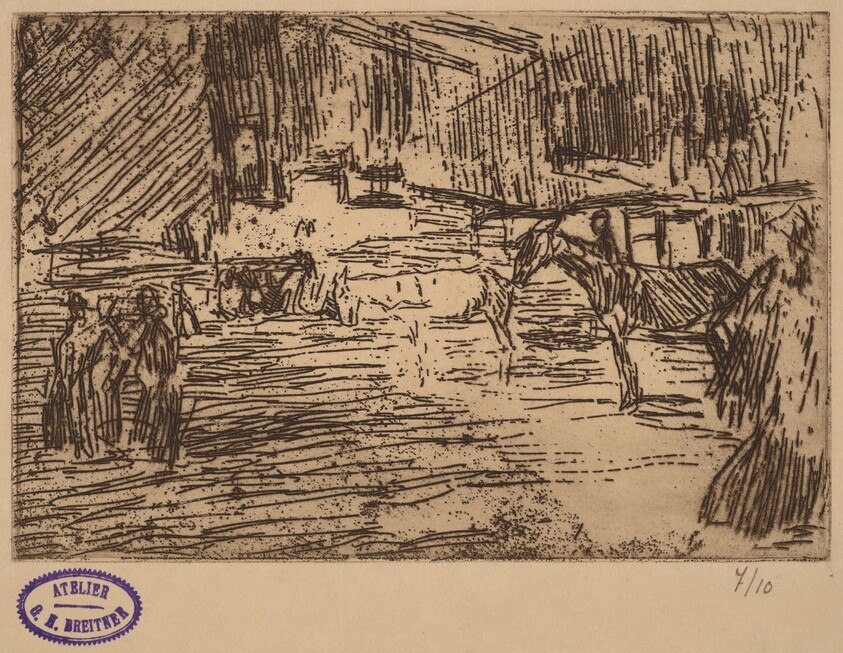 Scene with Horses Standing in Stream