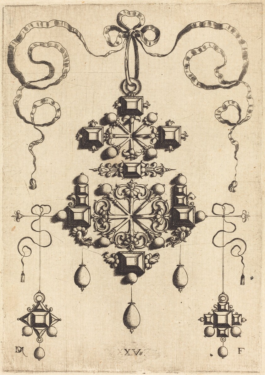 Pendant with Two Double Crosses, Surrounded by Four Diamond-Shaped Stones, Five Table-Stones, and Thirteen Pearls
