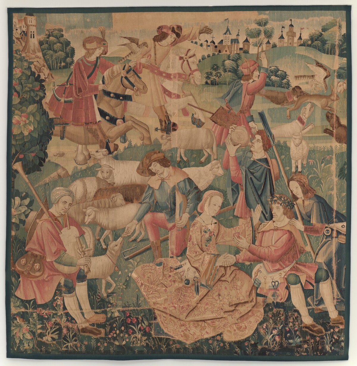 Hunting and Pastoral Scenes, with a wreathed hero between ladies