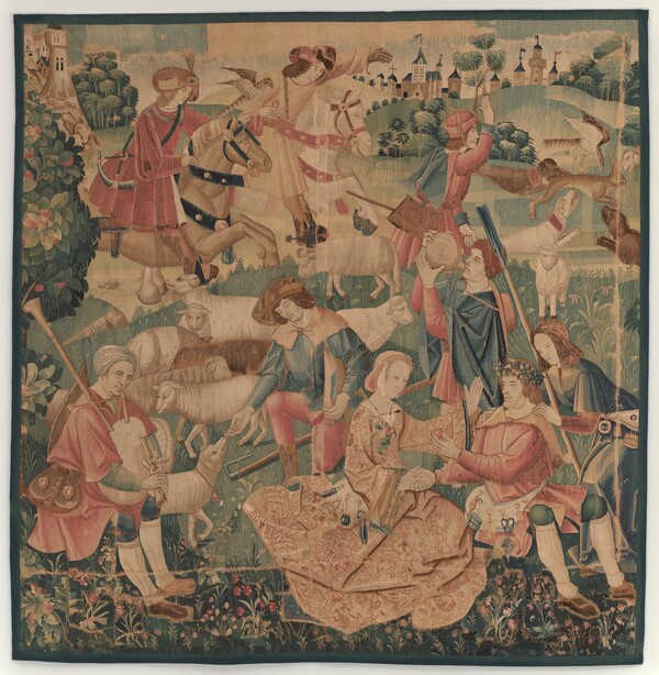Hunting and Pastoral Scenes, with a wreathed hero between ladies