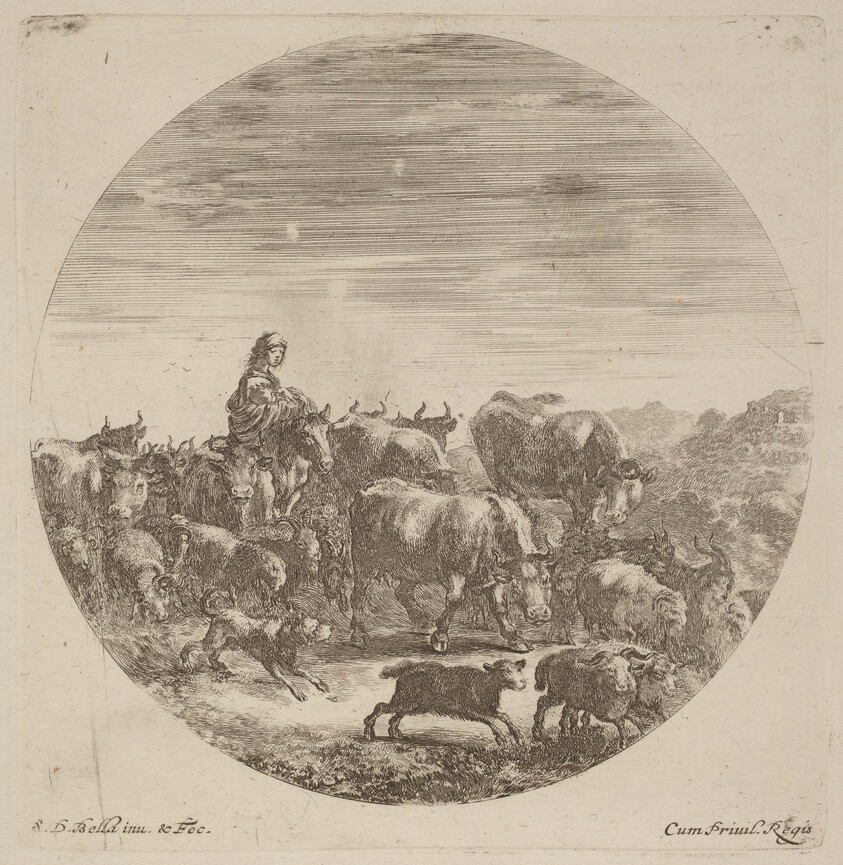 Peasant Seated on a Horse with Cows, Sheep, and Goats