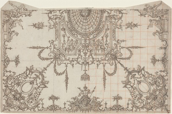 An Elaborate Ceiling with Trellises and Seated Figures