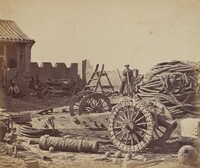 Interior of Pehtang Fort Showing the Magazine and Wooden Gun, August 1, 1860, Felice Beato, 1860