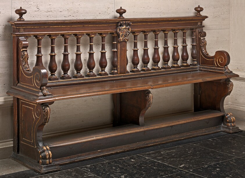Walnut Bench with Balustraded Back