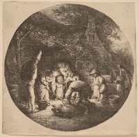 Peasants Outside a Farm Slaughtering a Pig, Adriaen van Ostade, c. 1652