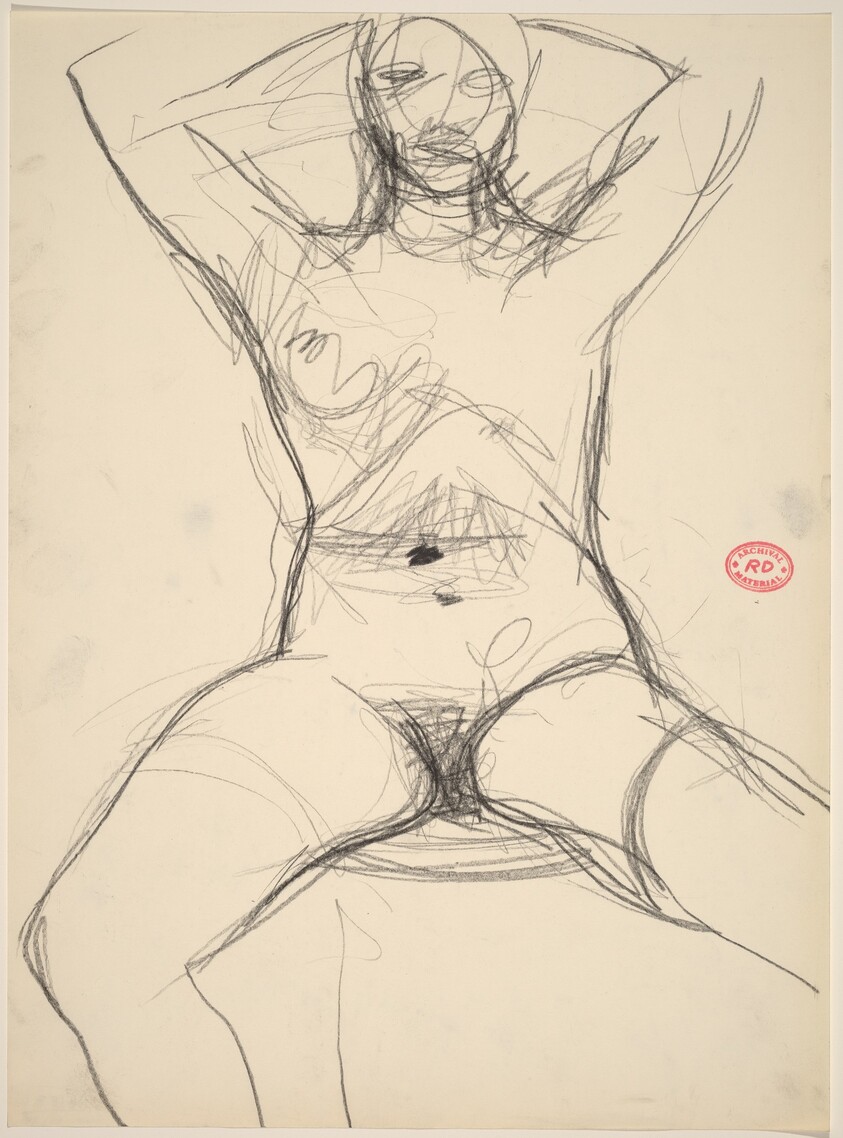 Untitled [seated female nude with arms raised]