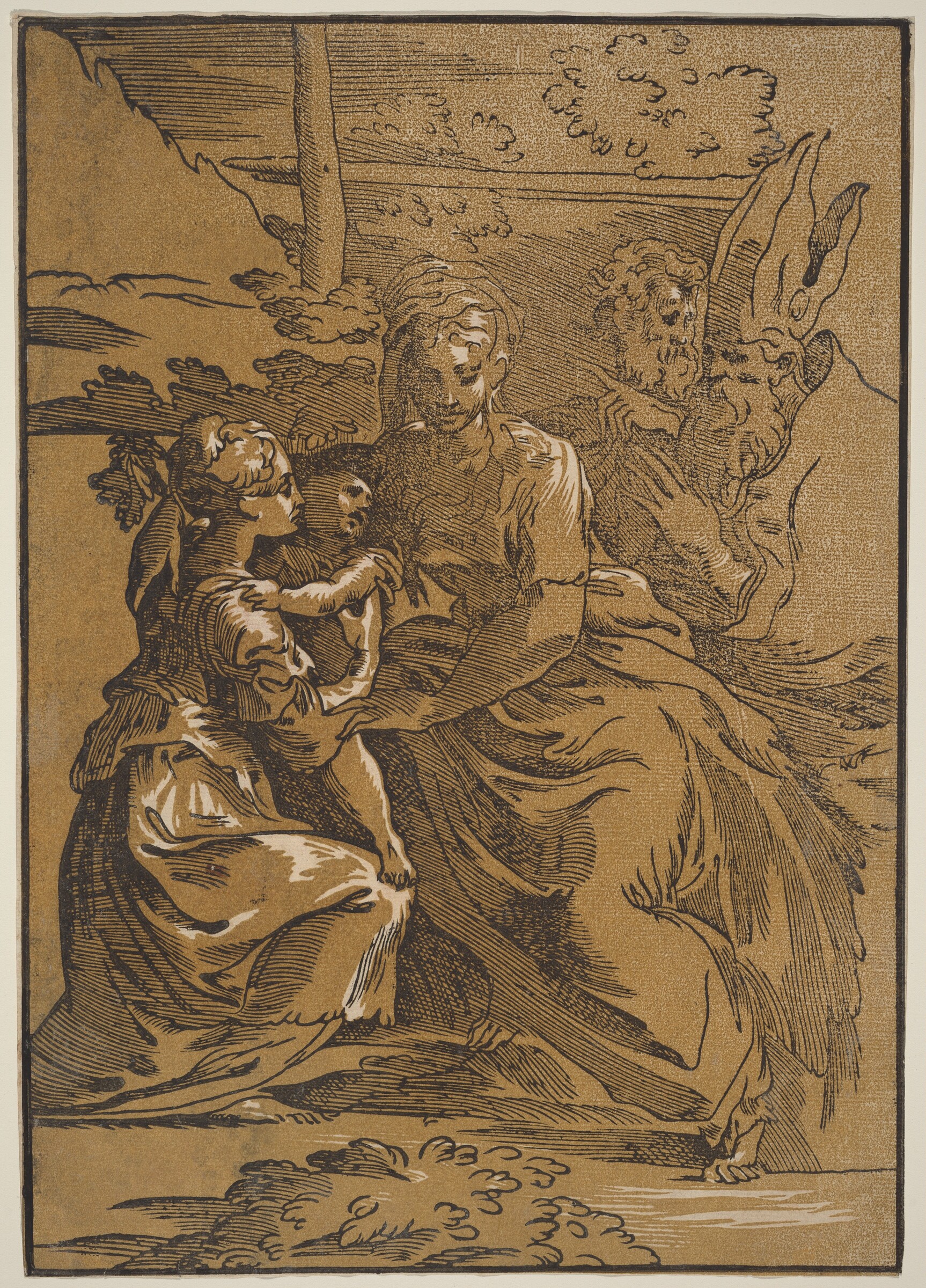 The Holy Family with Two Saints, Antonio da Trento after Parmigianino
