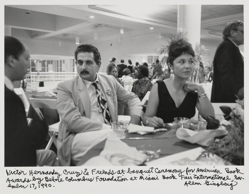 Victor Hernandez Cruz & friends at banquet ceremony for American Book Awards by Before Columbus Foundation at Miami Book Fair International, November 17, 1990.