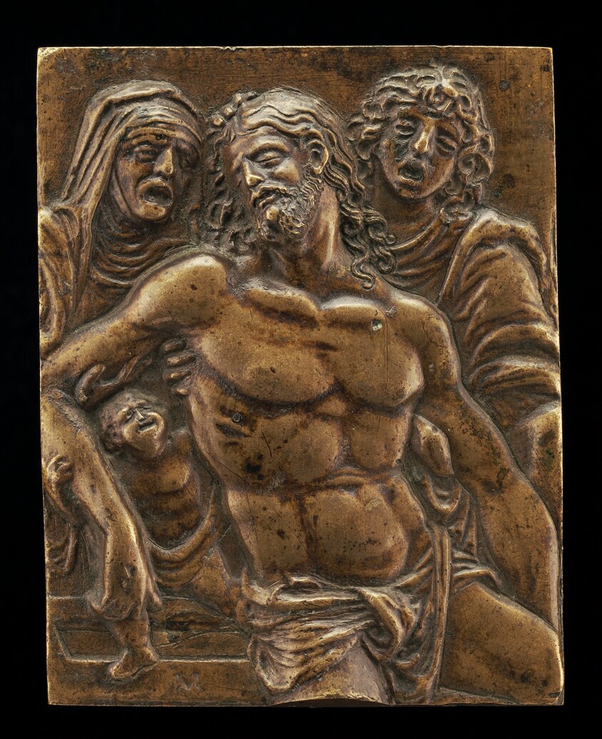 Christ in the Tomb, supported by the Virgin, Saint John, and an Angel