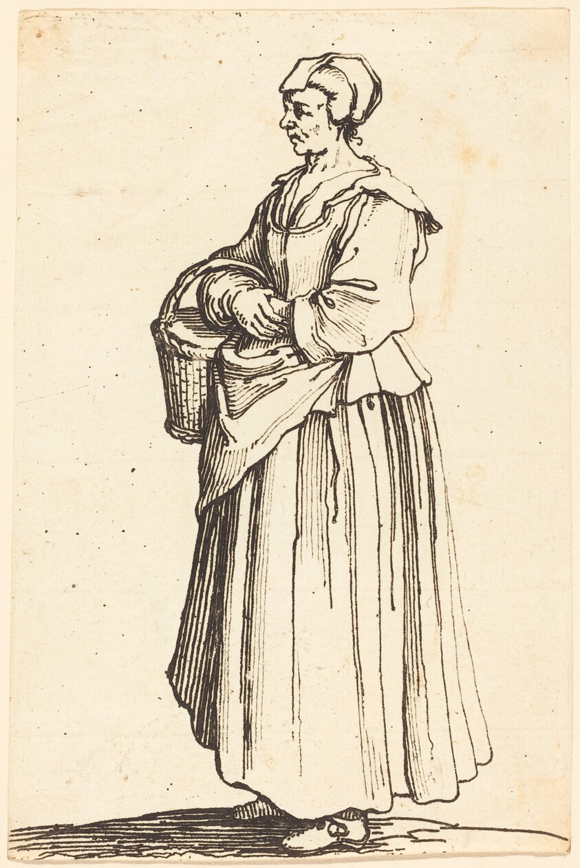 Peasant Woman with Basket, in Profile, Facing Left