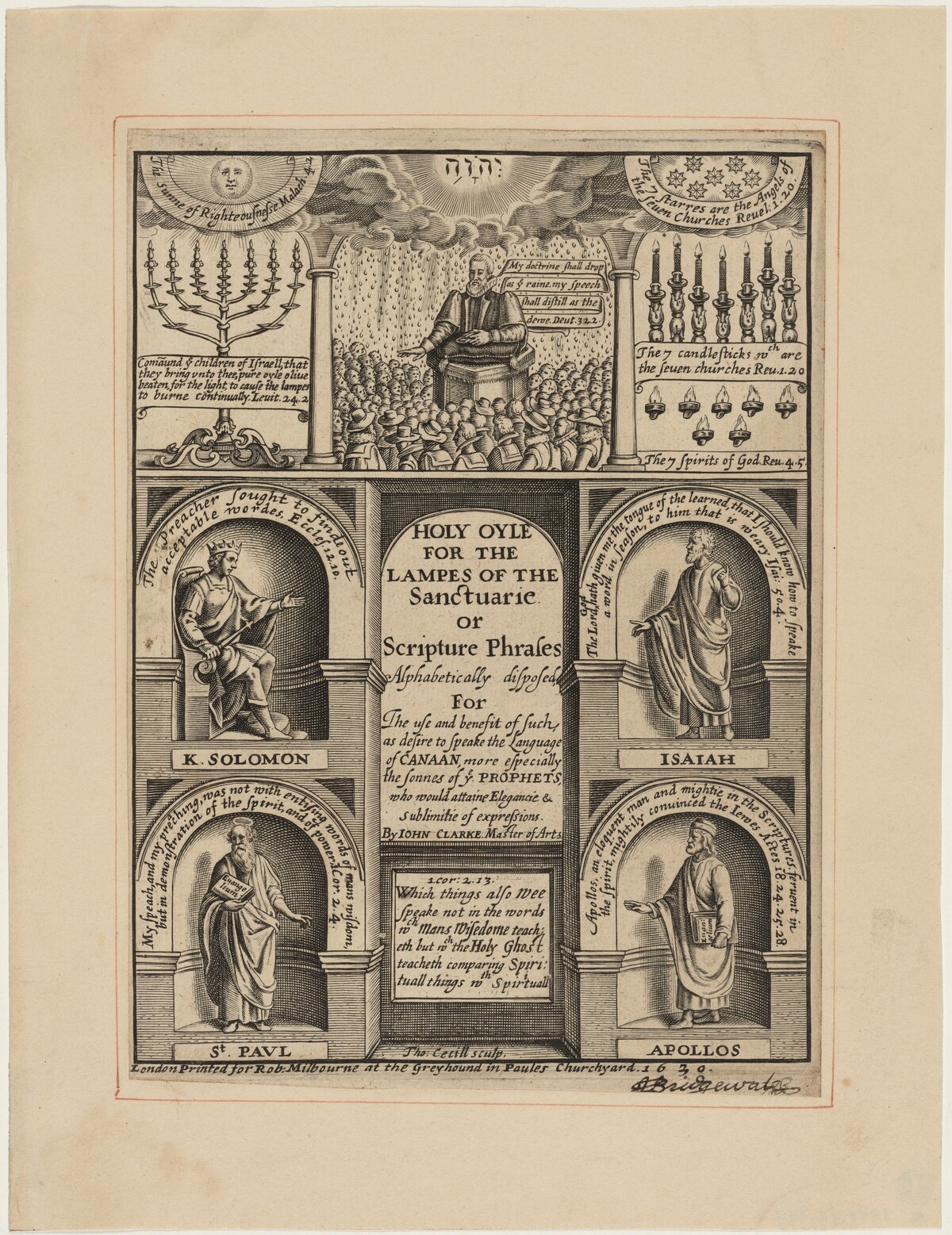 Title Page for Holy Oyle for the Lampes of the Sanctuarie, John Clarke