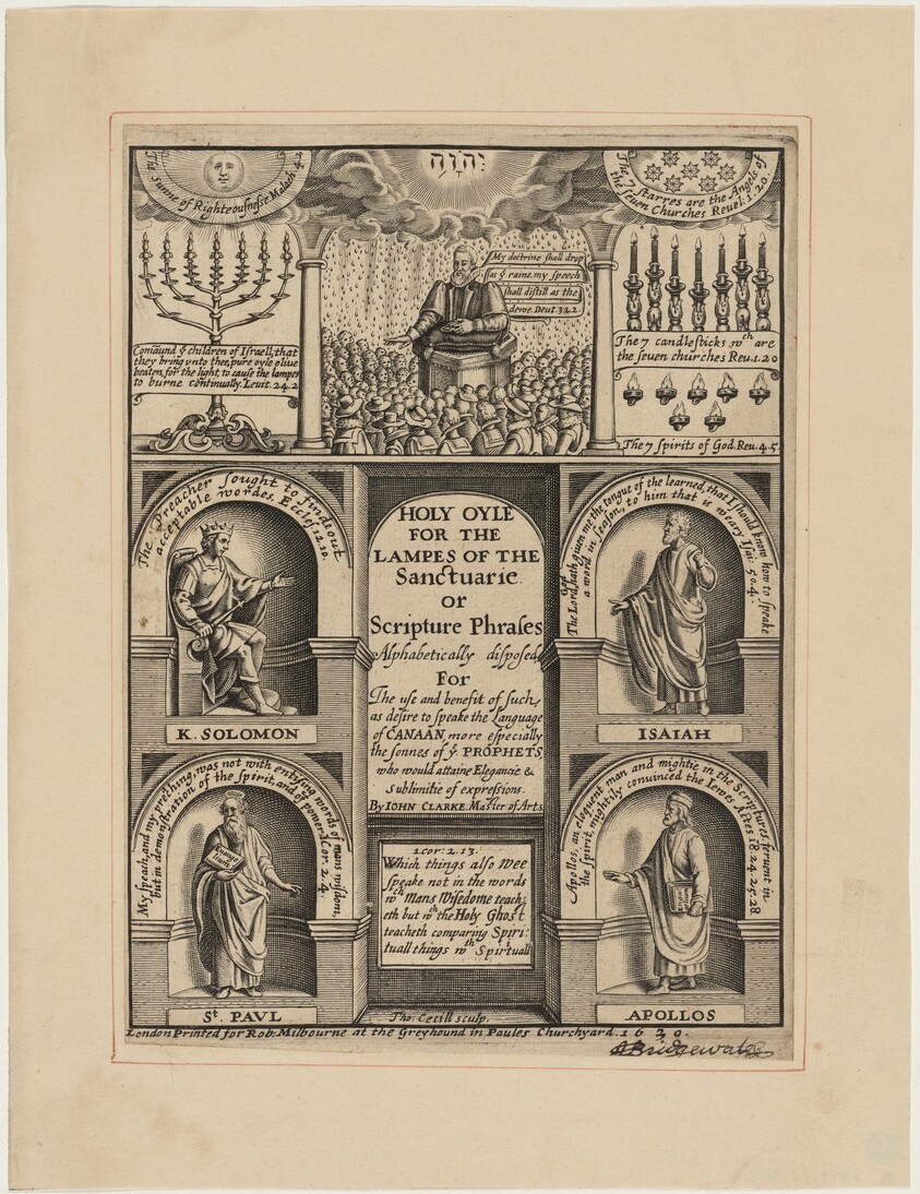 Title Page for Holy Oyle for the Lampes of the Sanctuarie, John Clarke