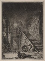 Prospettiva della Scala della conserva d'acqua de' già detti alloggiamenti, accennati in pianta nella Tav. XIII con la lett. G., Giovanni Battista Piranesi, 1764