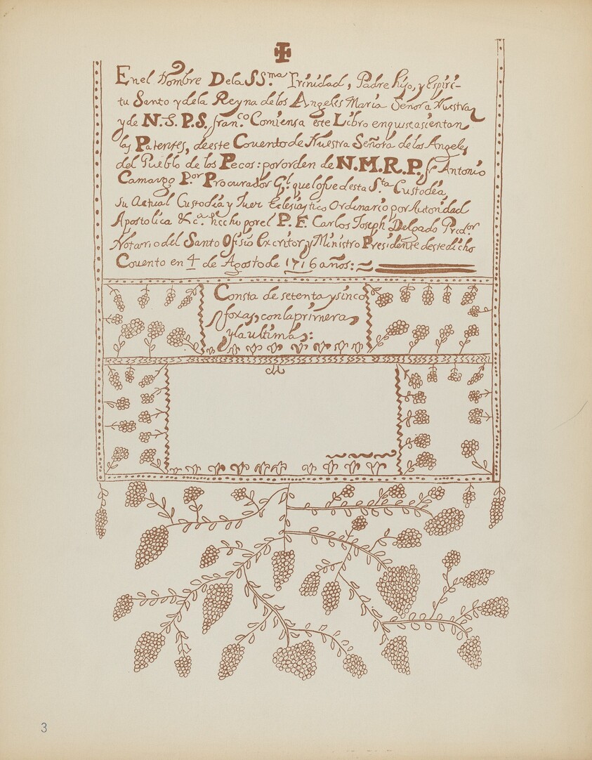 Plate 3: Pecos Book of Visitations: From Portfolio "Spanish Colonial Designs of New Mexico"