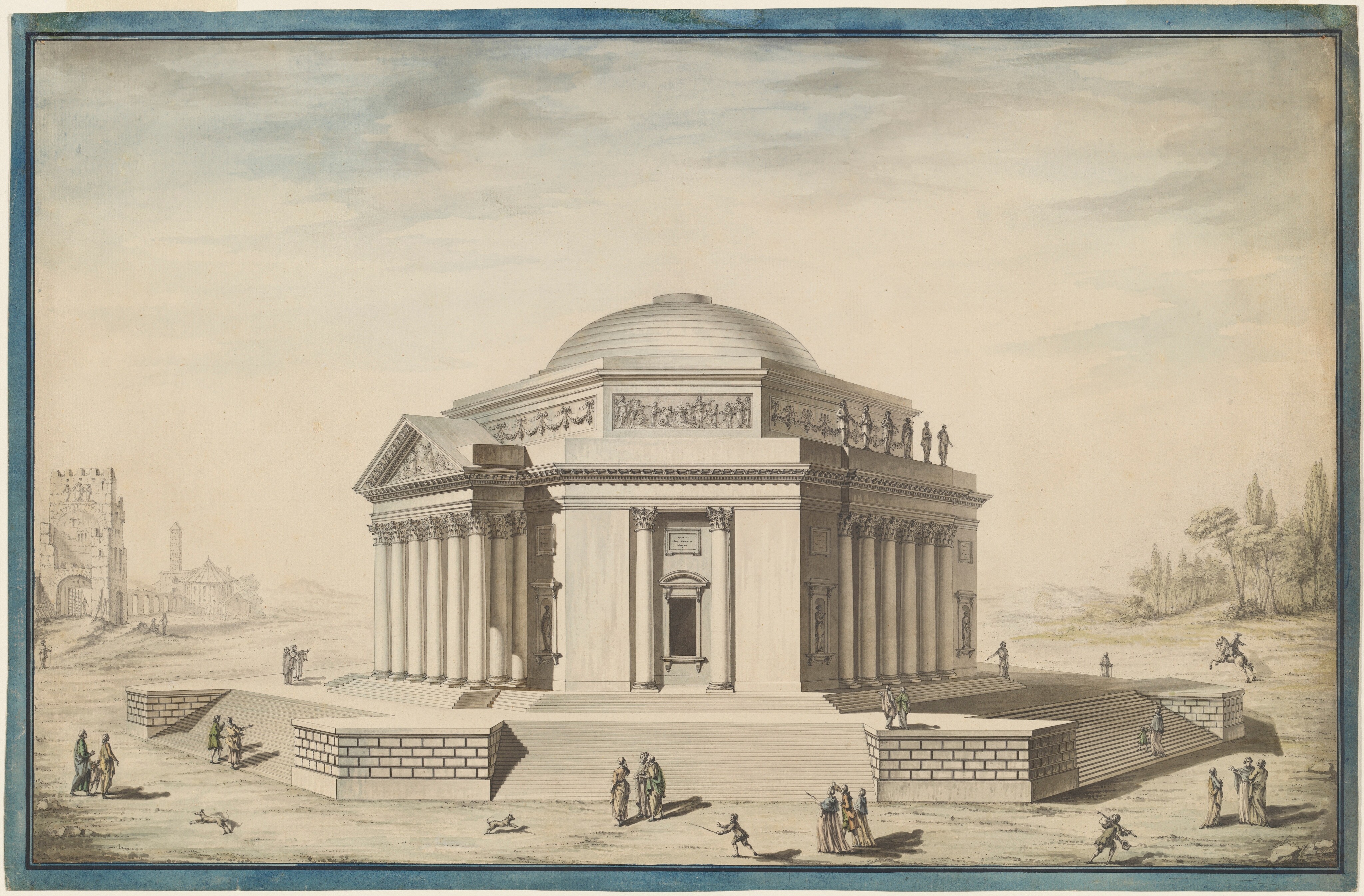 Hexagonal Temple in an Italianate Landscape by Louis Gustave Taraval