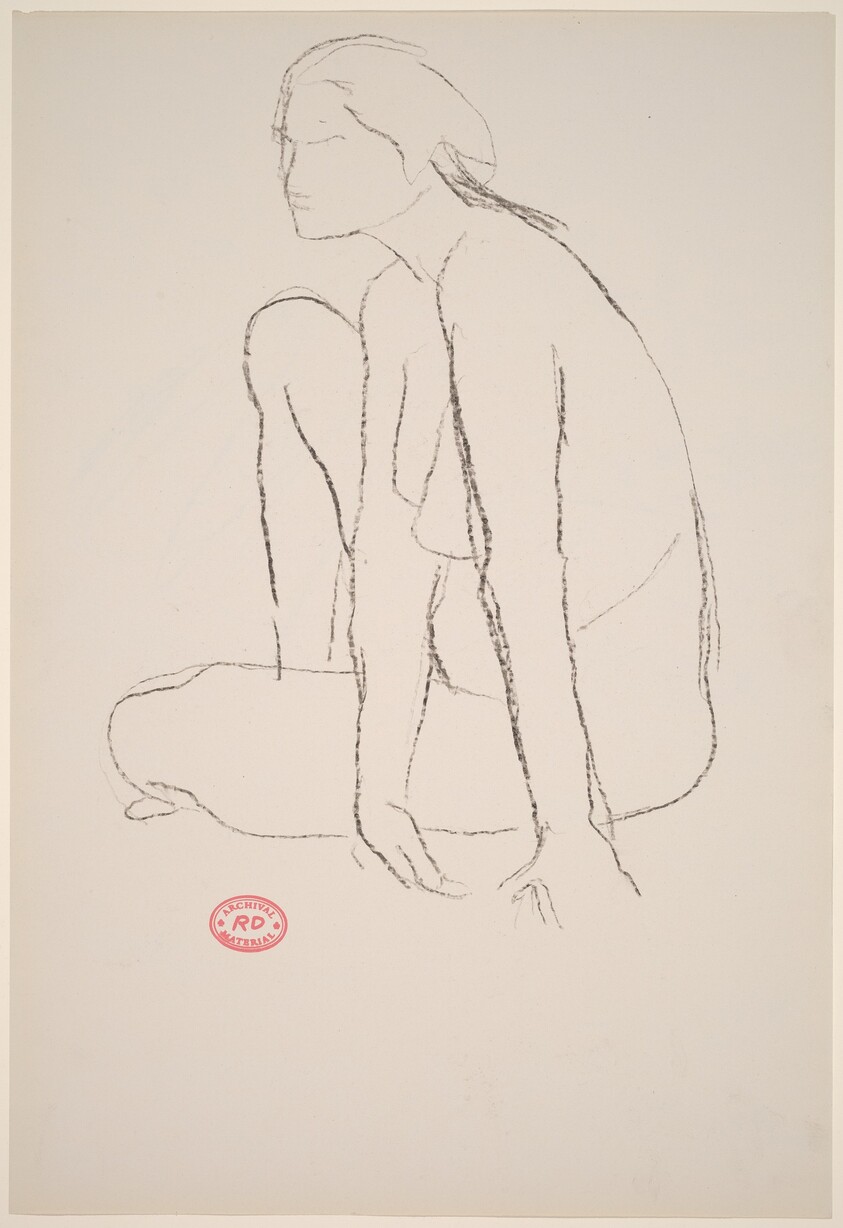 Untitled [seated female nude leaning on hands]