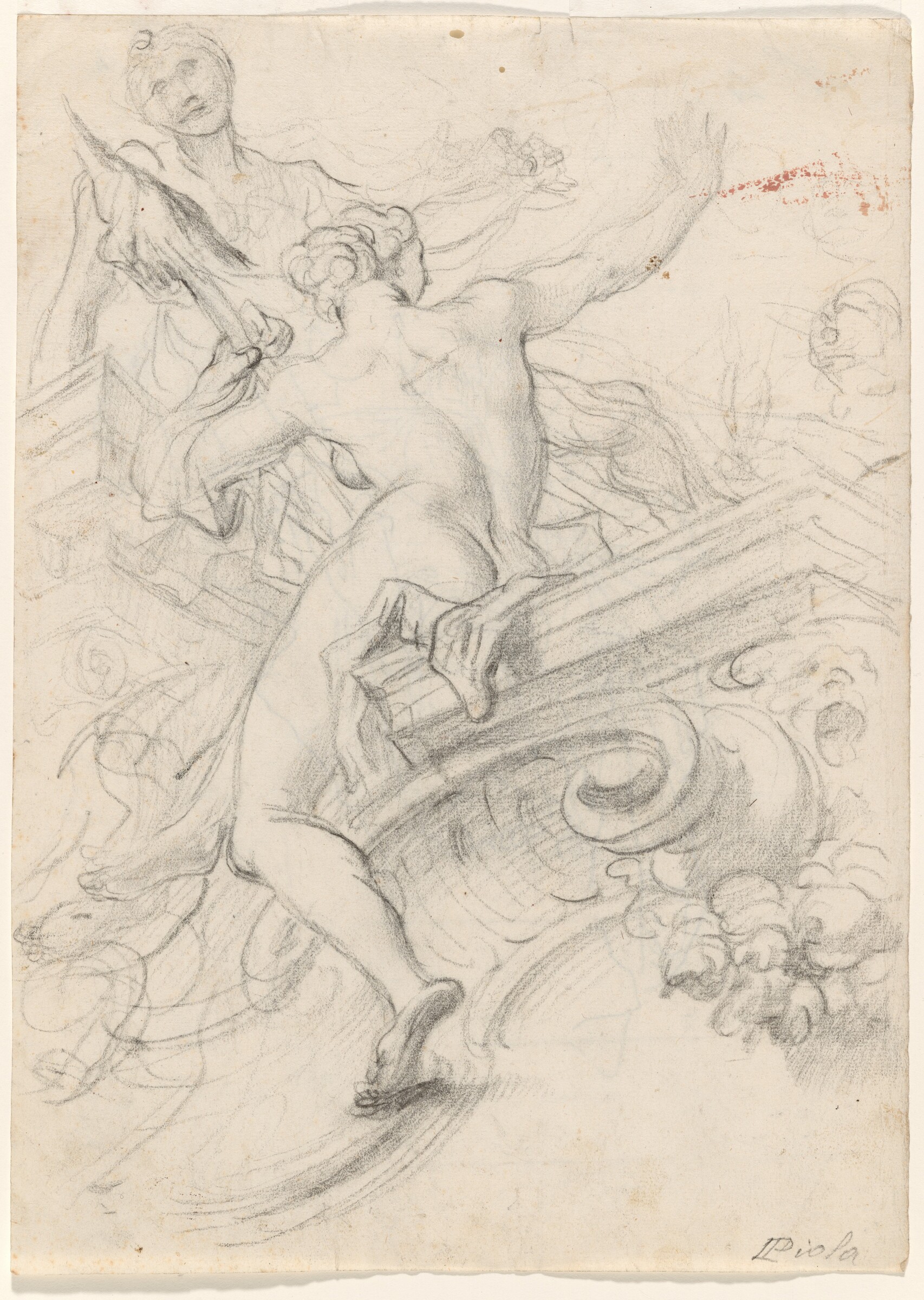 A Female Figure Seated on an Entablature, Holding a Distaff, Lorenzo De Ferrari, c. 1700/1710