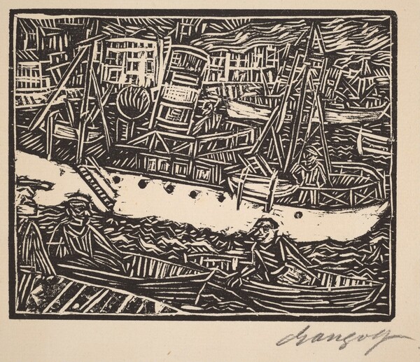 Marseille, Steamship in the Harbor (Marseille, Dampfer im Hafen)