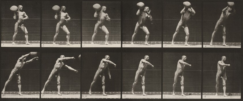 Plate Number 311. Heaving a 75-lb. rock