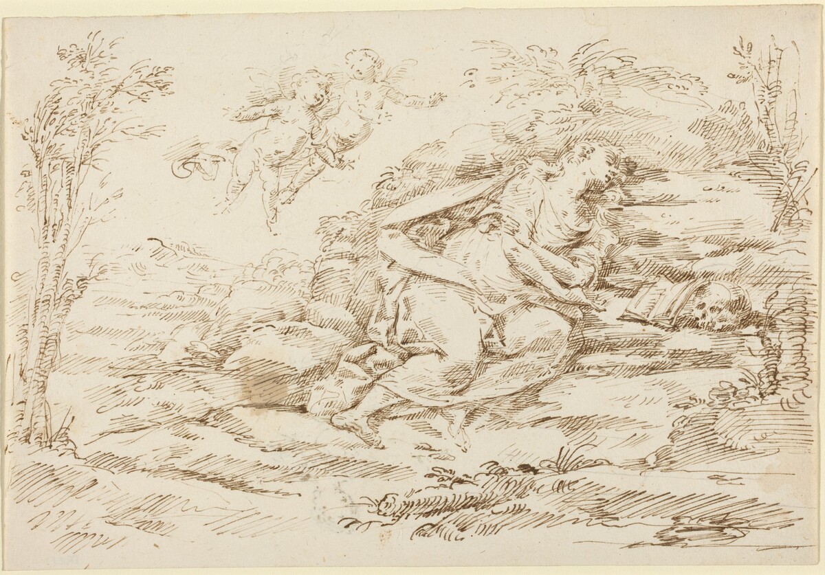 Penitent Magdalene with Angels in a Landscape [recto]