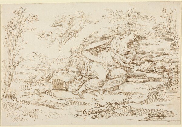 Penitent Magdalene with Angels in a Landscape [recto]