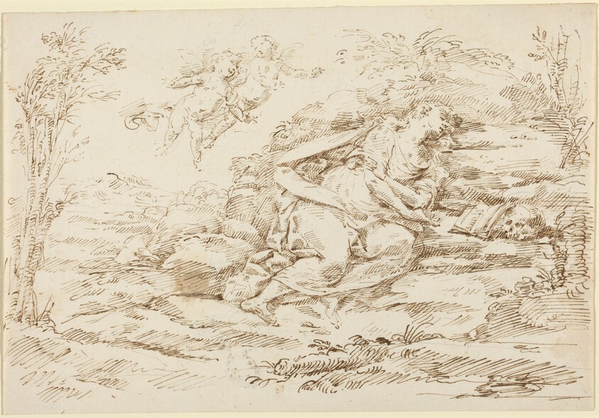 Penitent Magdalene with Angels in a Landscape [recto]