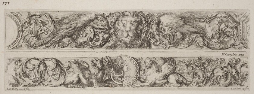 Two Ornamental Bands with Head of a Lion and Woman