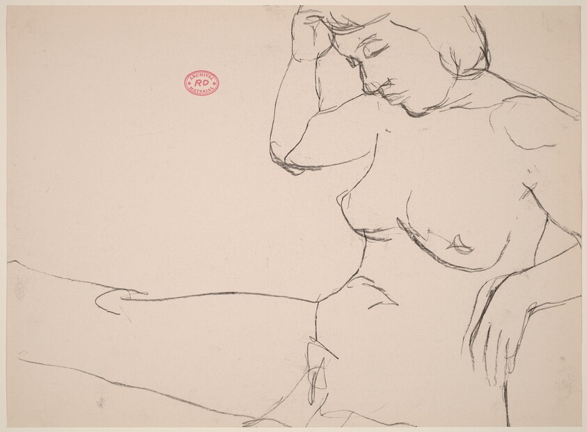 Untitled [seated female nude with right hand touching hair]