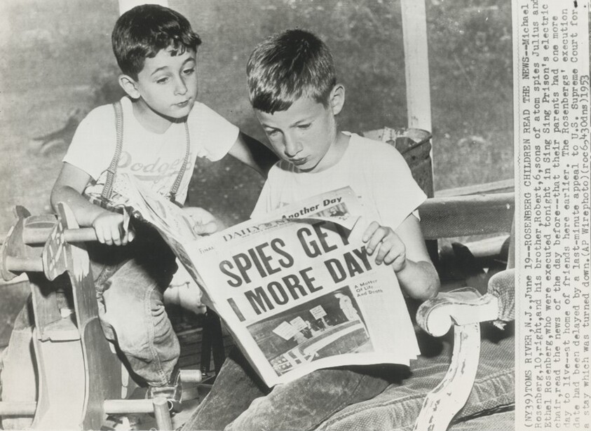 Title from caption on object: “Rosenberg Children Read the News”