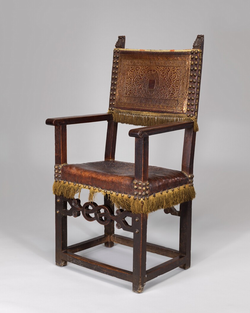 Leather-covered Walnut Armchair